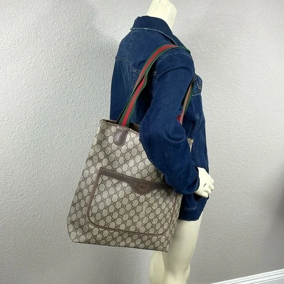 Vintage Gucci Supreme GG Monogram Sherry Line Tote Bag Designer - Picture 3 of 17